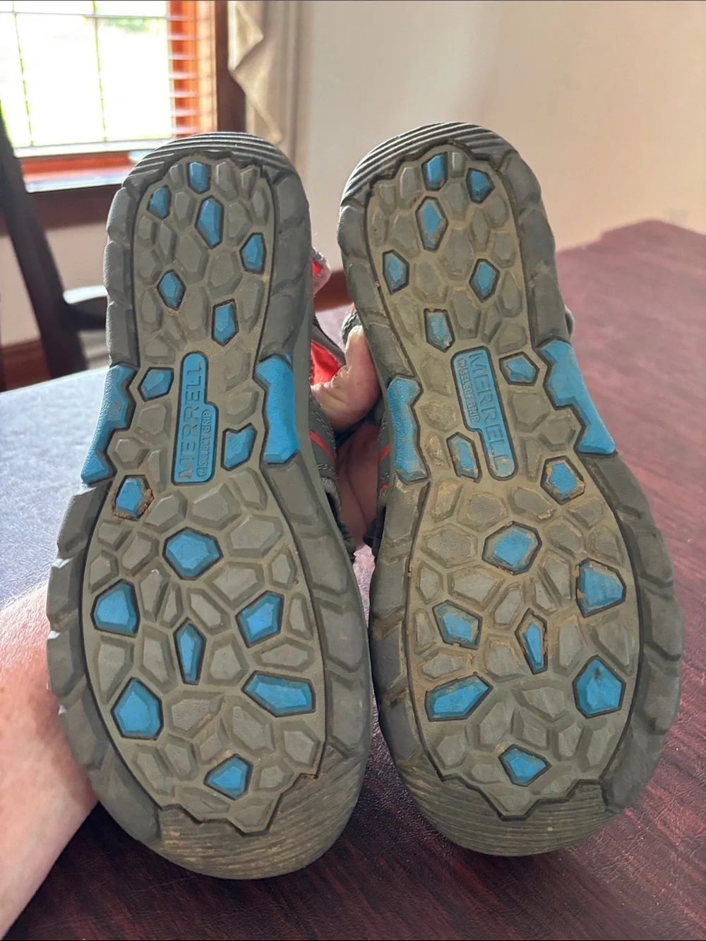 Merrell Kids Gray Sandals with Orange and Blue Accents